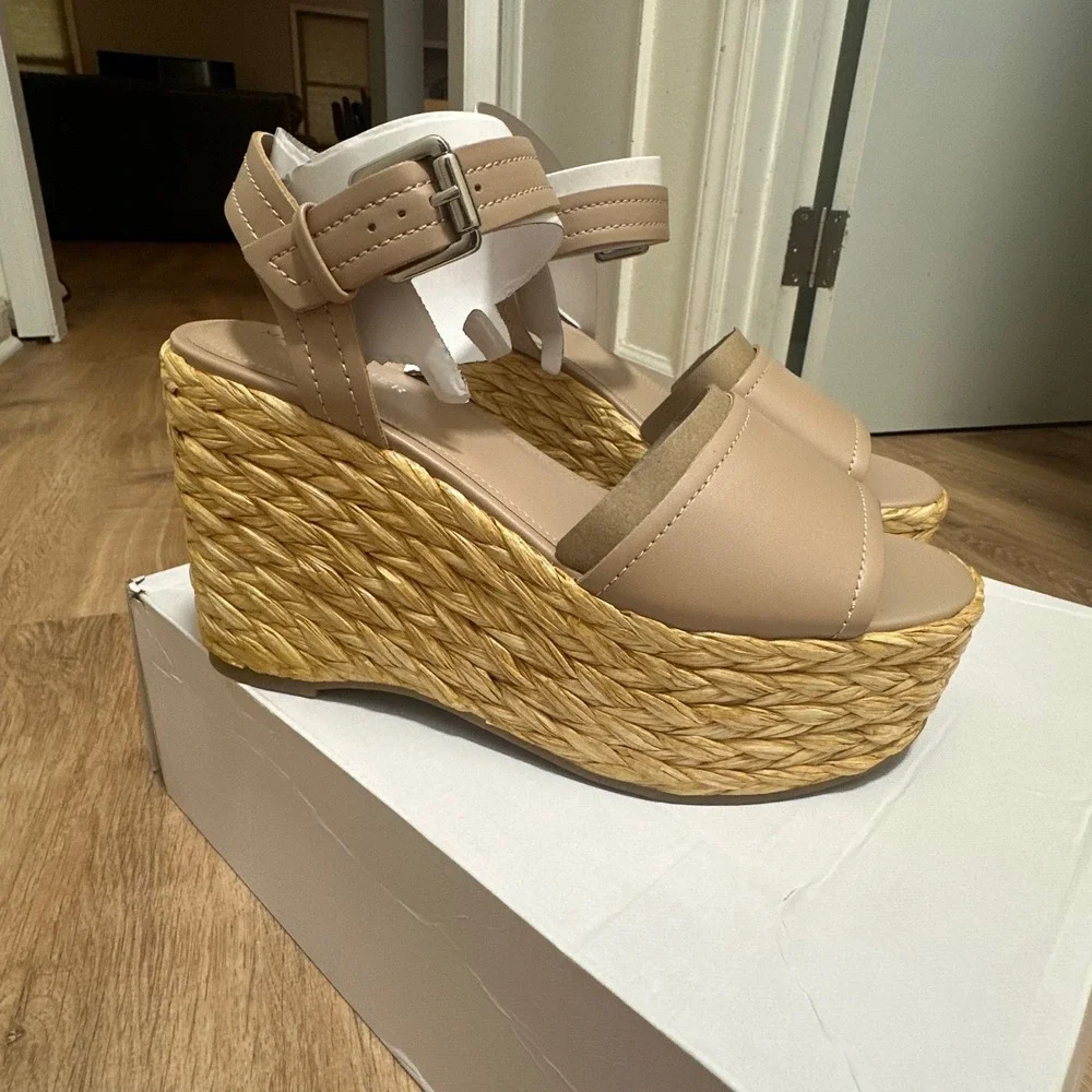 Marc Fisher | Tan Burian Espadrille Platform Wedge Ankle Strap Sandals‎